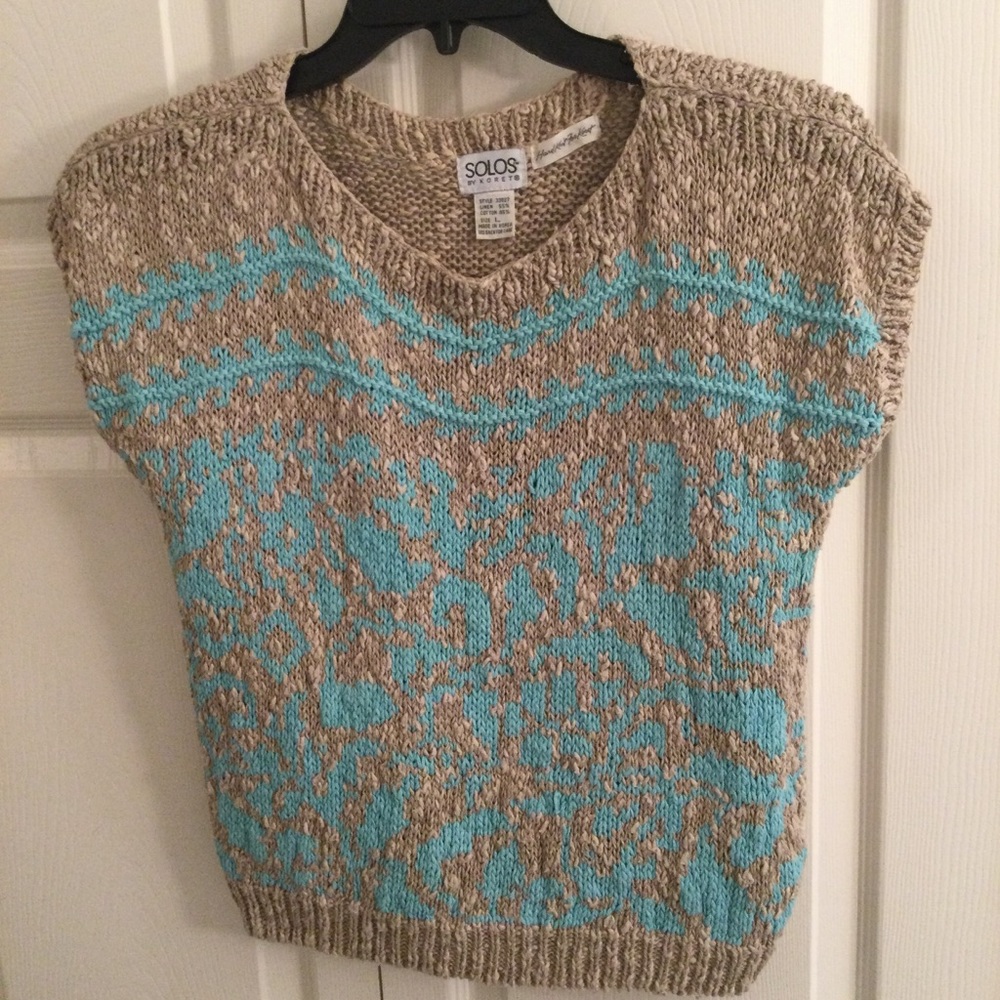 Sand & Turquoise Sweater Cap Sleeve - Quality Linen/cotton